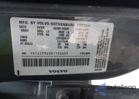 2005 Volvo Xc90 2.5T Awd z USA, uszkodzony, nr VIN YV1CZ592351152659